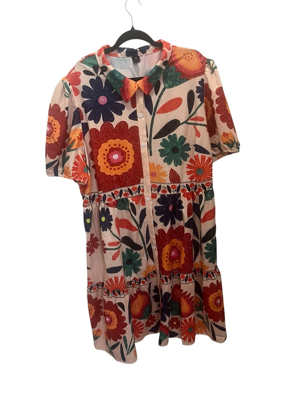 Women’s Floral Button-Front Dress in Cream with Multicolor Flowers Sz 1X